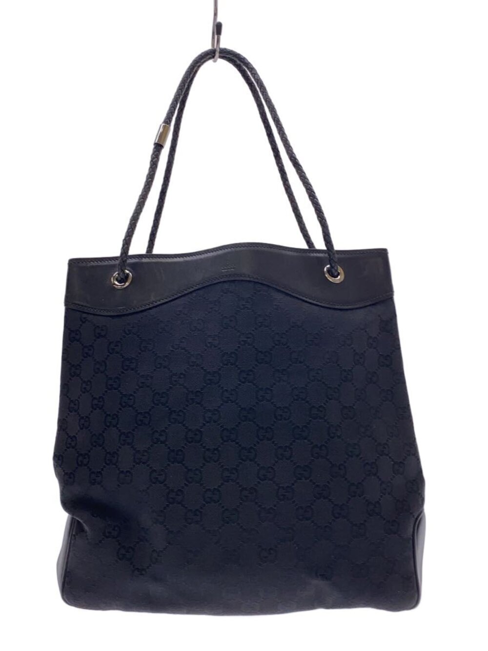 Gucci GG Canvas Leather Handle Tote Bag Black All over